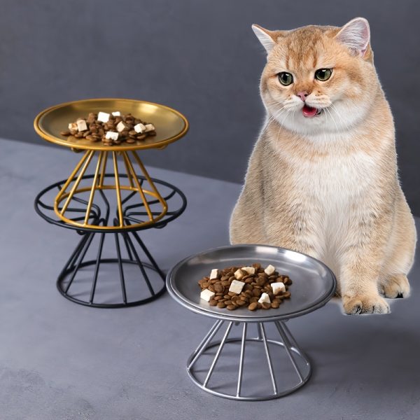 Anti-Flipping Cat Food Bowl Nordic Cat Bowl Pet Bowl Tall Iron Stand Stainless Steel Cat Food Bowl Snack Can Plate Anti-Cervical Spondylosis