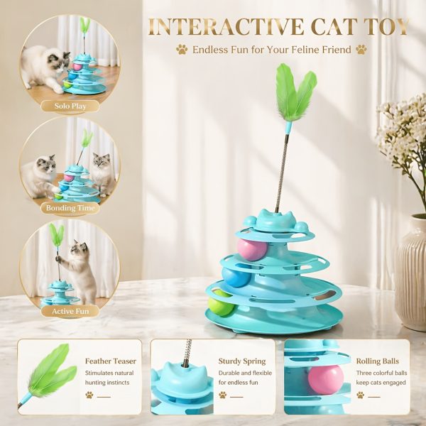 1 Set Cat Turntable Toy Self-Entertainment Boredom Relief Cat Stick Turntable Ball Cat Toy Feather Small Kitten Pet Puzzle Toy, Cat Interactive Rotating Toy (Ball Color Random), Without Battery