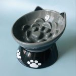 1pc Raised Slow Feeder, 6 inch Handmade Ceramic Elevated Food Bowl Tilted Design for Dog and Cat for Dry and Wet Food