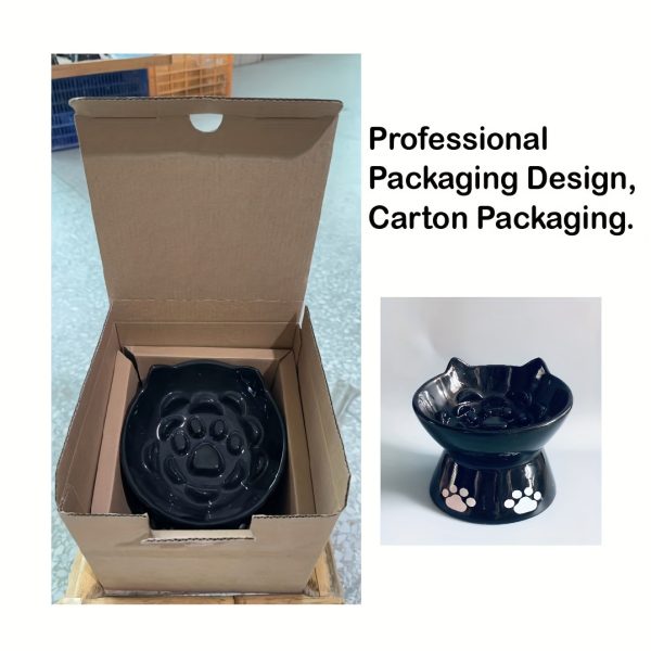 1pc Raised Slow Feeder, 6 inch Handmade Ceramic Elevated Food Bowl Tilted Design for Dog and Cat for Dry and Wet Food