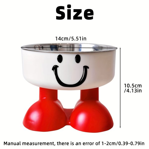 A Pet Bowl, Red and White Joyful Face Bowl, Stylish High-legged Design to Protect the Cervical Spine, Stainless Steel Bowl, Anti-tip Cat Food Bowl, Dog Bowl