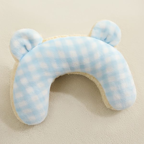 Vintage Plaid Pet Blanket And U-Shaped Pillow Combination, Cute U-Shaped Bear Ear Pillow, Blanket Soft And Comfortable Double-Sided Use, Can Be Covered And Cushioned